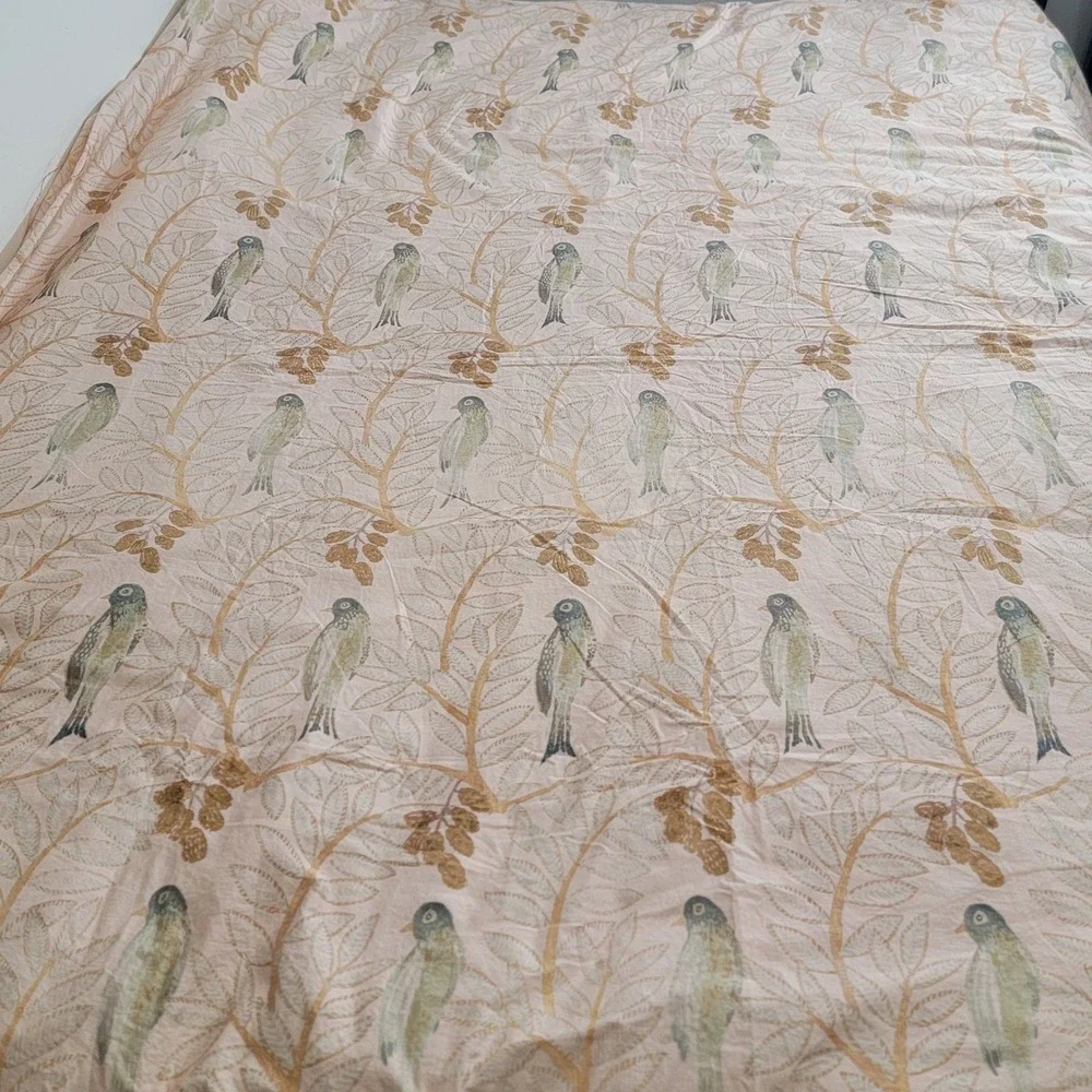 Pine Cone Hill Annie Selke Twin Duvet Cover Pink Cotton Bird Branch Nature Print